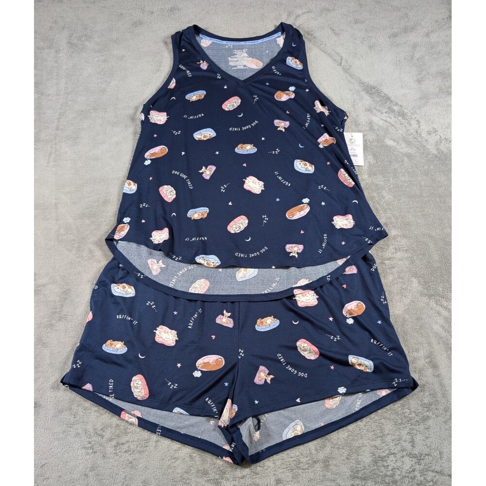 Joyspun Dog Pajama Set Womens XL Blue Tank Top Shorts Lounge Summer Sleepwear